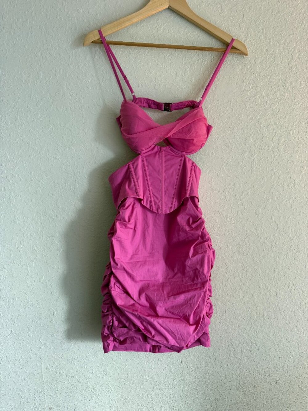 Oh Polly Pink Corset Cutout Ruched Mini Dress Size 2 NWT